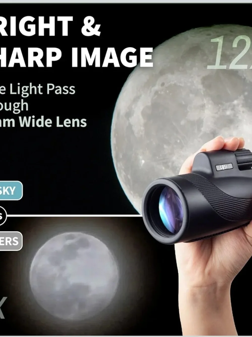 Gosky Titan 12x50 Monocular Telescope BAK4 FMC Waterproof w/ Smartphone Holder
